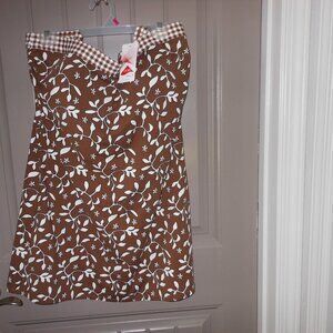 NWT Ladies Swimdress, Lands End, Size 18, Brown/White Floral/Gingham Print